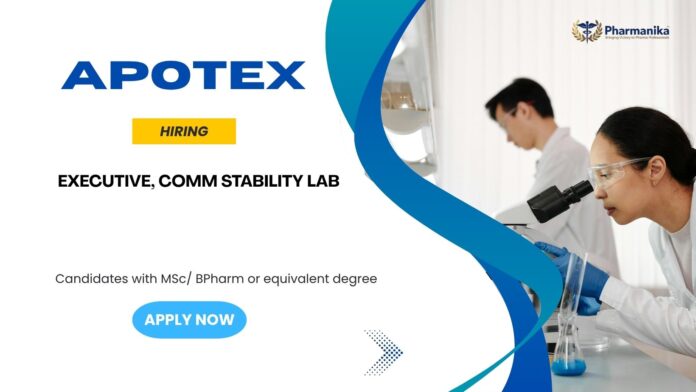 Executive, Comm Stability Lab Executive Jobs: Apotex is Hiring in Bangalore | Apply Now for B Pharma Jobs | Apotex Career