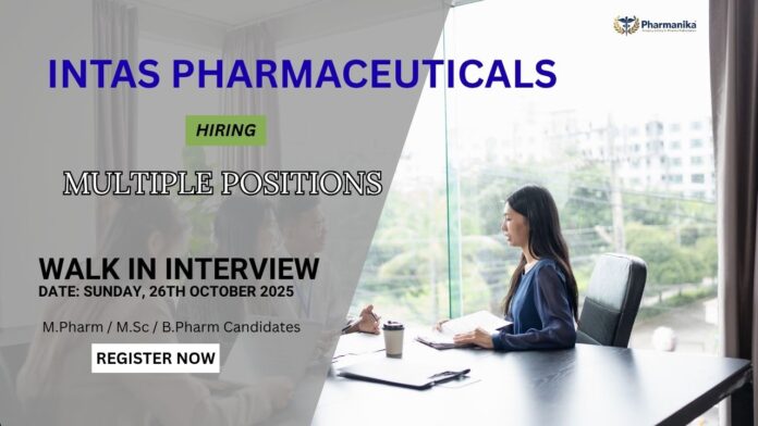 Walk In Interview Pharma Jobs in Gujarat: Intas Career - Walk In Interview | Register Now