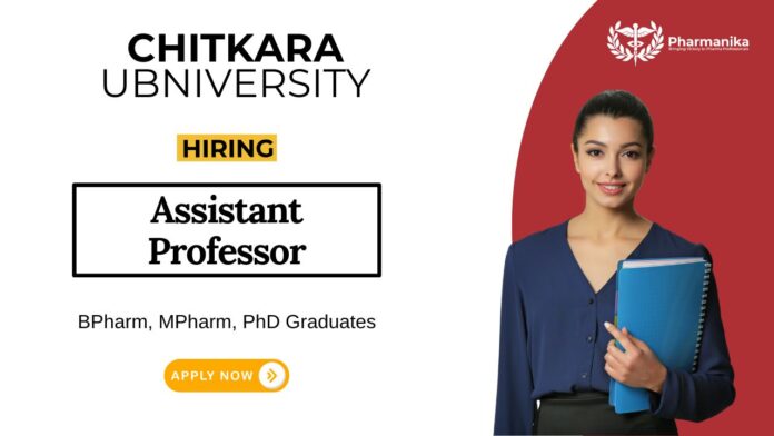 Assistant Professor Job at Chitkara University BPharm Graduates Apply Now
