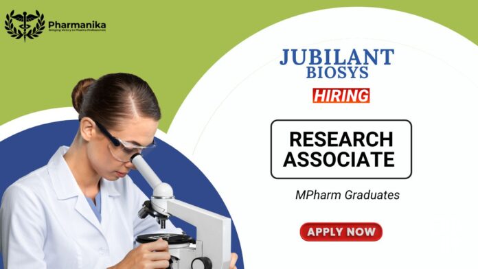 Research Associate Job at Jubilant Biosys MPharm Graduates Apply Now