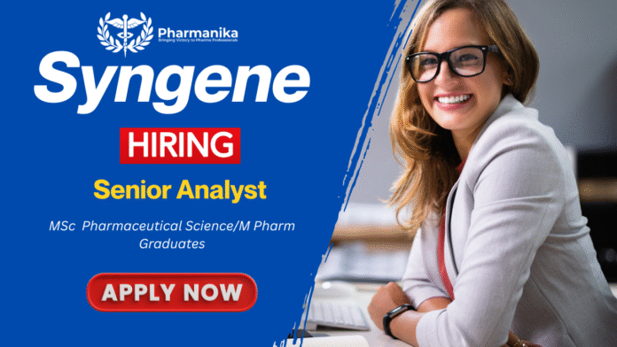 Senior Analyst Job at Syngene Bangalore,Syngene careers ,M Pharma jobs.