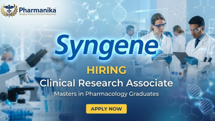 Clinical Research Associate (CRA) Job at Syngene ,Pharmacology Jobs,Syngene careers