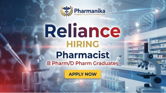 Pharmacist Job at Reliance Retail Bangalore ,B pharma jobs,D pharm jobs