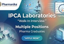 Exciting Walk-In Opportunities at IPCA Laboratories – Pharma Apply Now! Walk-In Interview at IPCA careers-Pharma Jobs for Qualified Professionals
