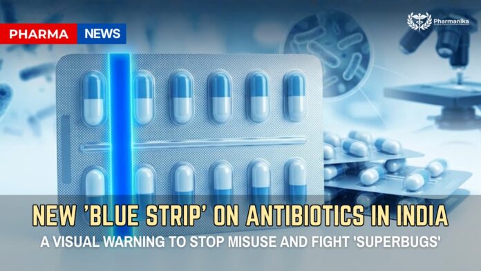 Antimicrobial resistance awareness blue strip antibiotic label