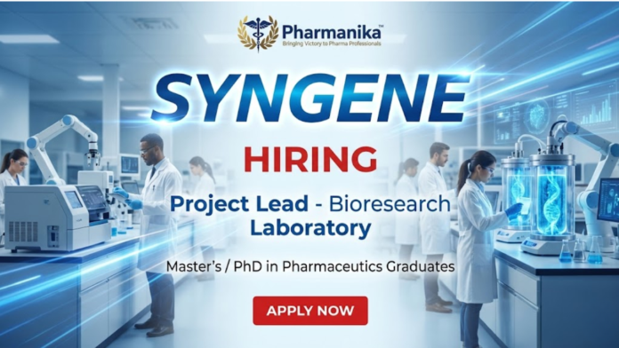 Project Lead – Small Molecule Bioanalytical Research At Syngene Bangalore, Pharmacy Jobs, Pharmacy Careers