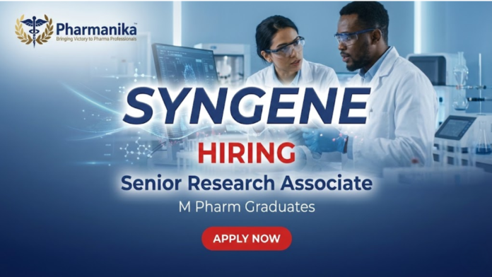 Senior Research Associate – Analytical R&D Job At Syngene ,M Pharma jobs, Pharmacy jobs