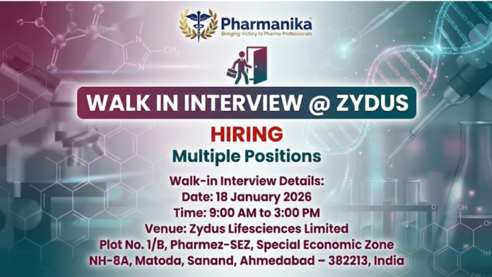 Zydus Lifesciences Walk-in Interview 2026 For Multiple Positions ,B pharma jobs, Pharmacy jobs