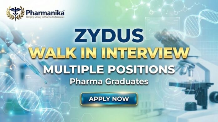 walk-in interview for pharma jobs at Zydus Lifesciences Limited Vadodara injectable plant