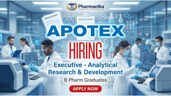 Executive Analytical Research and Development Job at Apotex ,B Pharma jobs, Pharma Jobs