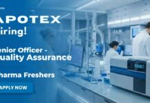 Apotex Pharma QA Job Opening – Apply Online Senior Officer Quality Assurance Officer Job Pharma Job at Apotex Bangalore