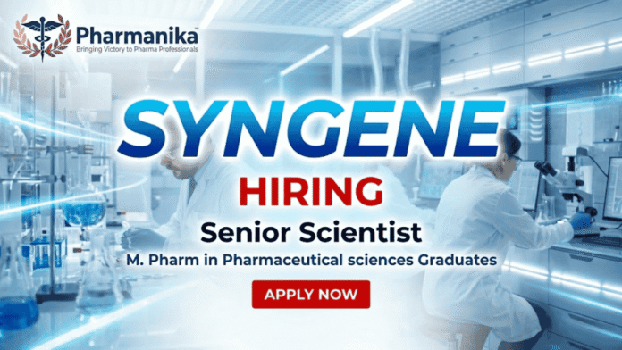 Senior Scientist Bioanalysis Job at Syngene Bangalore, M Pharma jobs, Pharma jobs