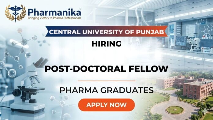 CUP Recruitment Postdoctoral Fellow opportunity for Pharma careers at Central University of Punjab leukemia therapeutics research project