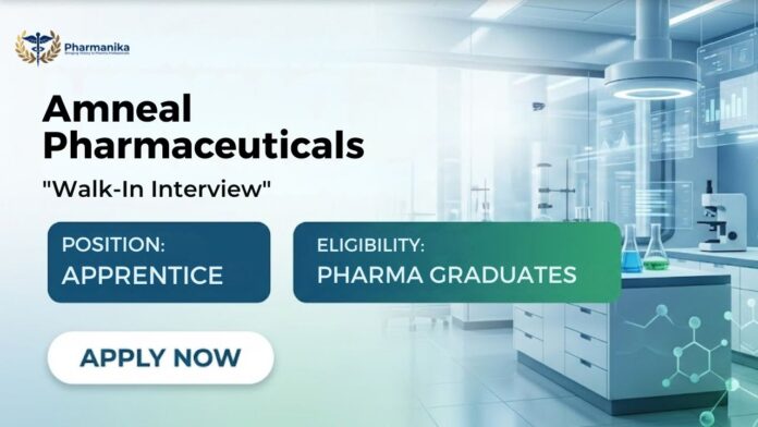 Pharma freshers' job Walk-In Interview at Amneal Pharmaceuticals in Ahmedabad for Apprentice positions