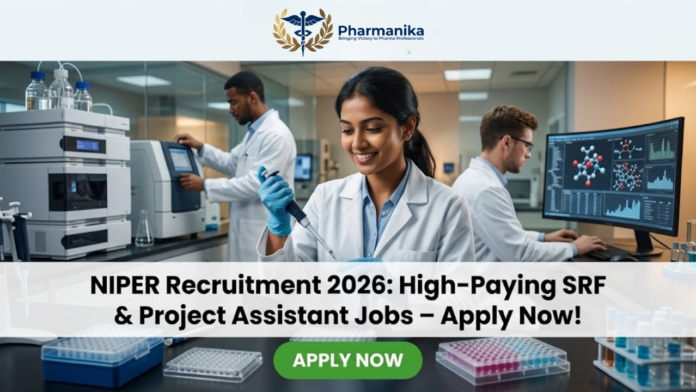 NIPER Recruitment 2026 High-Paying SRF & Project Assistant Jobs – Apply Now! A professional featured image for a job post titled 