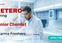 Hetero hiring Junior Chemist Role | Pharma Freshers Job Opportunity | B Pharm Graduates | Apply Now Pharma Freshers Job at Hetero Careers Production Department Hiring 2026