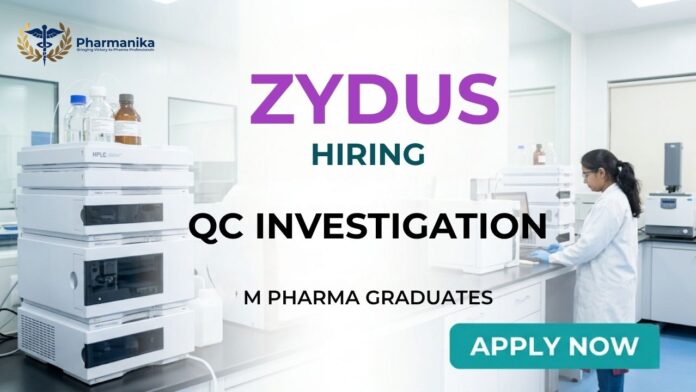 Quality Control Job Pharma Job at Zydus Moraiya Ahmedabad QC Investigation