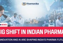 Big Shift in Indian Pharma: Focus Moves Beyond Generic Medicines Indian pharmaceutical industry transforming with AI in pharma, biotech innovation, advanced drug discovery, and futuristic healthcare technology in India.