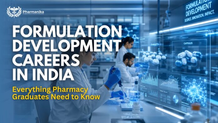 Formulation Development Careers and Pharma R&D professionals working in a modern pharmaceutical research laboratory representing Pharma careers.