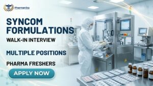 Pharma Freshers Job, Walk-in Interview 2026 at Syncom Formulation India Ltd hiring for multiple pharma production and QC roles in Pithampur Pharma Freshers Job, Walk-in Interview 2026 at Syncom Formulation India Ltd hiring for multiple pharma production and QC roles in Pithampur