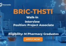 Govt Pharma Job 2026: BRIC-THSTI Walk-in Opportunity | Work on Genomics & Molecular Biology Research | Apply Now Pharma Govt Job Walk-in Interview M.Pharm Project Associate THSTI