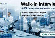 Pharma Govt Job Opening | CSIR-CDRI Walk-in Interview for M Pharm Candidates | Earn upto ₹35,000 | Apply Now Pharma Govt Job Walk-in Interview at CSIR CDRI for MPharm candidates