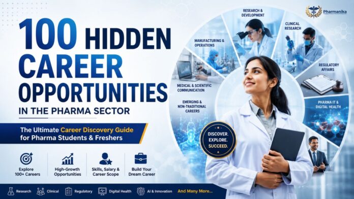 Featured Image ALT Text: 100 Hidden Career Opportunities in the Pharma Sector – Pharma Careers & Pharma Freshers Guide for Students and Freshers