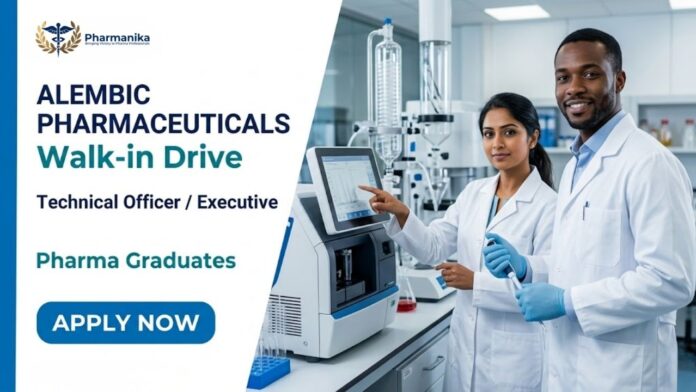 Alembic Pharma Job notification for Production, QA, QC, Injectable and API departments through a Walk-In Drive