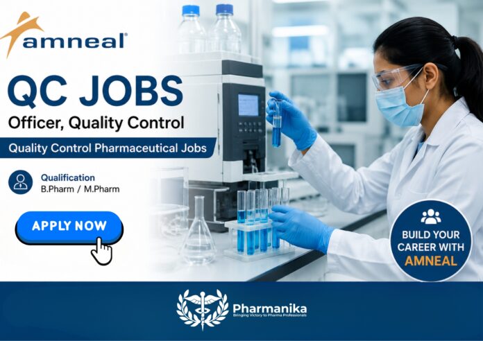 Amneal QC Jobs for Officer Quality Control in a pharmaceutical testing laboratory