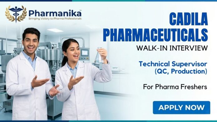 Cadila Pharmaceuticals Walk-in Interview 2026 for Pharma Freshers Job applicants