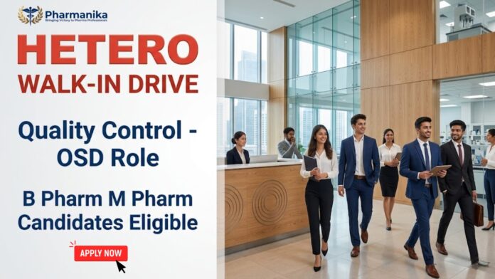 Pharma Hetero Job walk in interview for Quality Control professionals with HPLC, GC, Stability, and LIMS experience.
