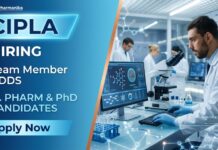 Pharma Job at Cipla | Team member NDDS Role | M Pharm & Ph D Candidates Apply Cipla Career Pharma Job for NDDS professionals working on formulation development, drug delivery systems, and pharmaceutical research projects