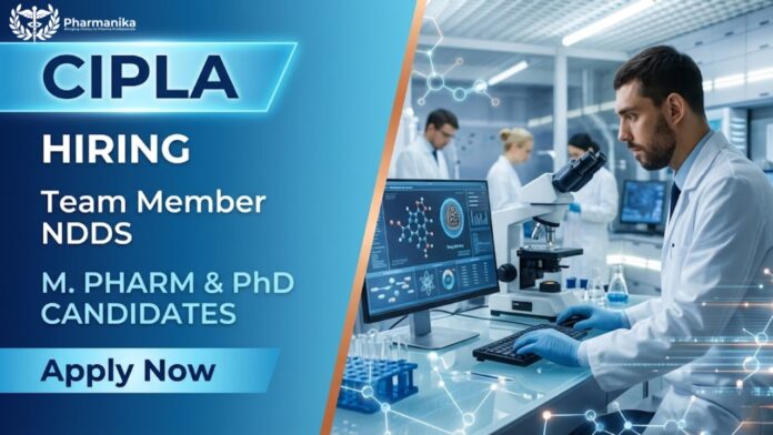 Cipla Career Pharma Job for NDDS professionals working on formulation development, drug delivery systems, and pharmaceutical research projects