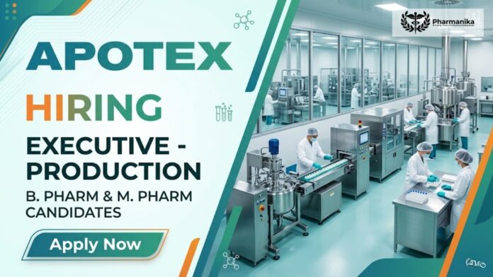 Apotex Career Pharma Job for Executive Production overseeing packaging operations, GMP compliance, manufacturing processes, and pharmaceutical production activities