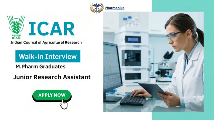 ICAR Job Vacancy for Junior Research Assistant in pharma research, tissue engineering, cell culture, and stem cell-based osteoarthritis research