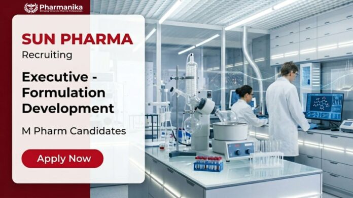 Pharma Research Job at Sun Pharma for M.Pharm professionals in formulation development, stability studies, technology transfer, and pharmaceutical R&D.