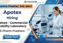 Apotex Hiring Freshers for Commercial Stability Laboratory Trainee | B Pharm fresher Eligible Pharma QC Job at Apotex for B.Pharm and M.Sc freshers in stability testing, quality control, and laboratory analysis.