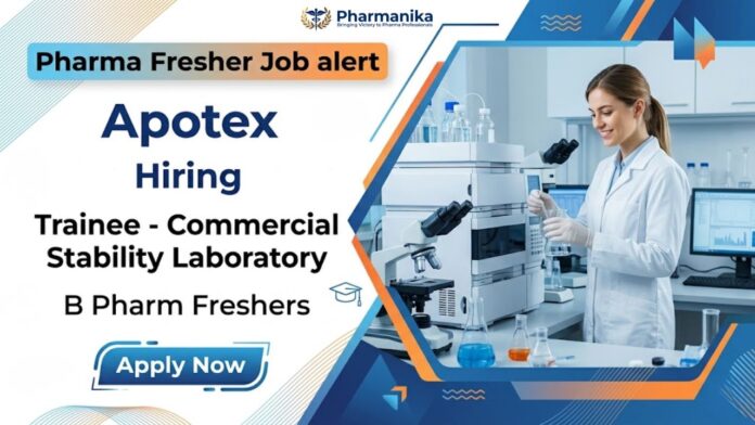 Pharma QC Job at Apotex for B.Pharm and M.Sc freshers in stability testing, quality control, and laboratory analysis.