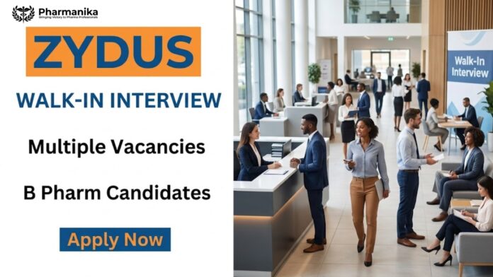 Zydus Career opportunity featuring Walk in Interview for vaccine manufacturing, quality control, formulation, filling, and plant operations