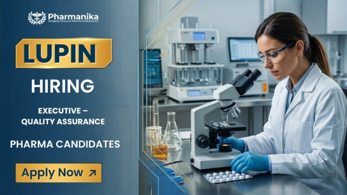 Pharmaceutical Quality Assurance Executive performing GMP compliance review, batch record verification, and documentation control at Lupin Pune Biotech facility
