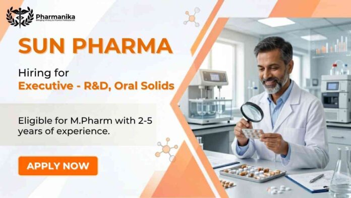R&D Executive Job at Sun Pharma for M Pharm professionals in Baroda