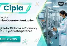 Junior Operator Production Job at Cipla | Diploma Pharmacy Job in Sikkim Junior Operator Production Job at Cipla for Diploma Pharmacy candidates in Sikkim