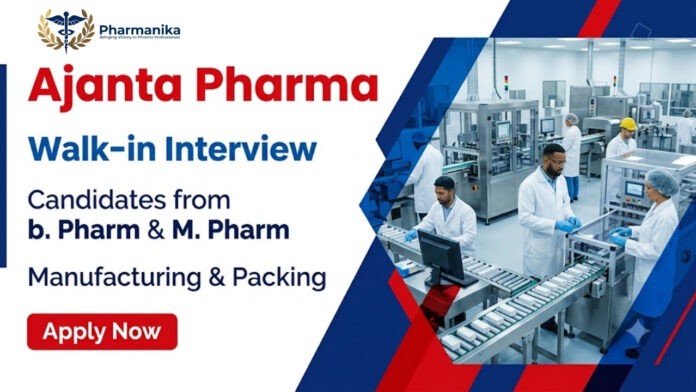 Ajanta Pharma pharma job recruitment featuring pharmaceutical production professionals in an OSD manufacturing facility