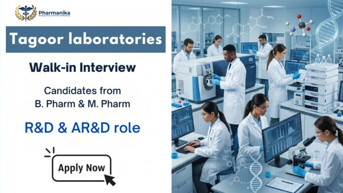 Tagoor Laboratories Pharma R&D Job featuring scientists performing API research, analytical development, and laboratory testing