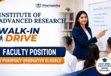 Institute of Advanced Research Hiring Pharmacy Graduates | Walk-In for Faculty Position Pharma Faculty Jobs Walk-in Drive at IAR University for M.Pharm, Pharmacy, Pharmaceutical Science, and Pharmacology Candidates