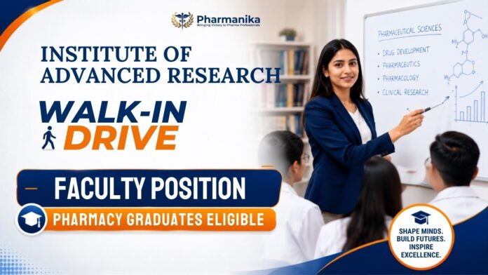 Pharma Faculty Jobs Walk-in Drive at IAR University for M.Pharm, Pharmacy, Pharmaceutical Science, and Pharmacology Candidates