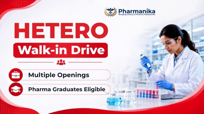 Pharma Jobs Walk-in Drive at Hetero Biopharma Limited for B.Pharm, M.Pharm