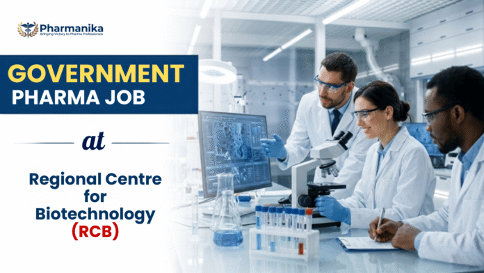 Pharma Govt Job at RCB Recruitment for Project-JRF position in biotechnology and cancer research.