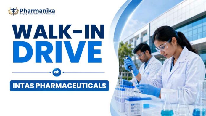 Intas pharma walk in interview for QA QC pharma jobs