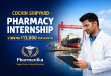 Pharmacy Internship at Cochin Shipyard | PMIS | Stipend Rs 13,000 Pharmacy Internship at Cochin Shipyard | PMIS | Stipend Rs 13,000